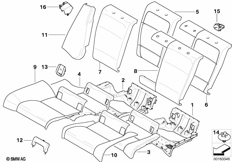 Seat, rear, uphlstry/cover, load-through