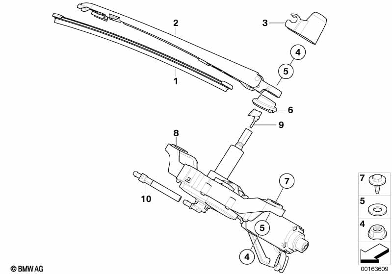 Single parts for rear window wiper