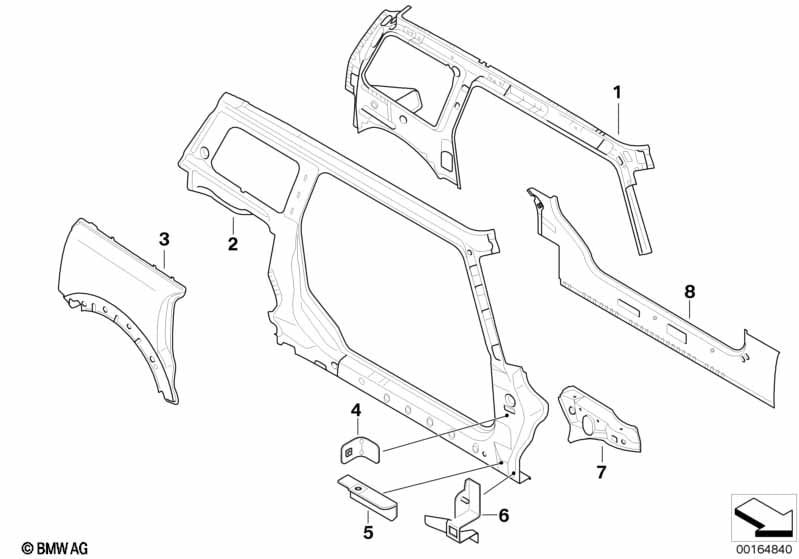 Side braces single parts, right