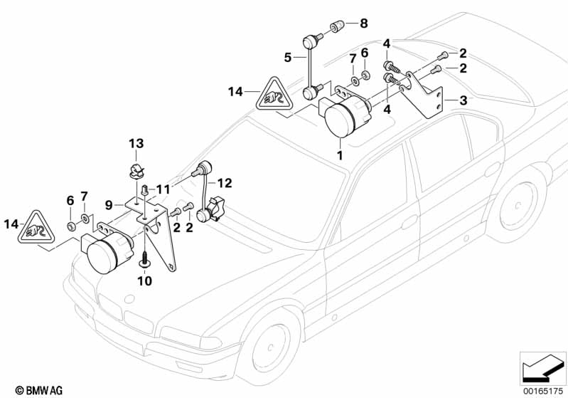 Headlight vertical aim control sensor