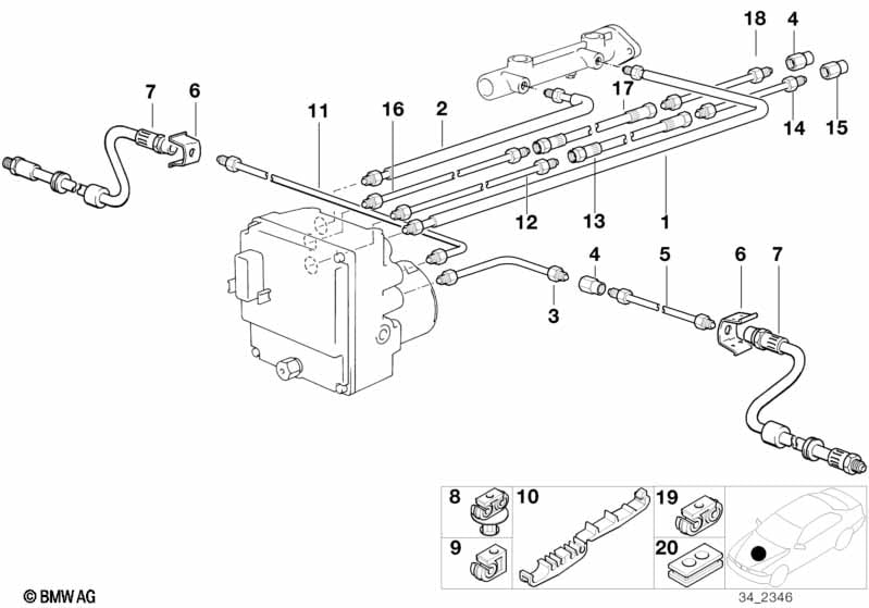 Brake pipe front ABS/ASC+T