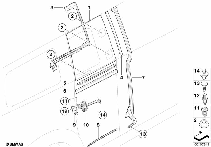 Trim and seals for door, rear