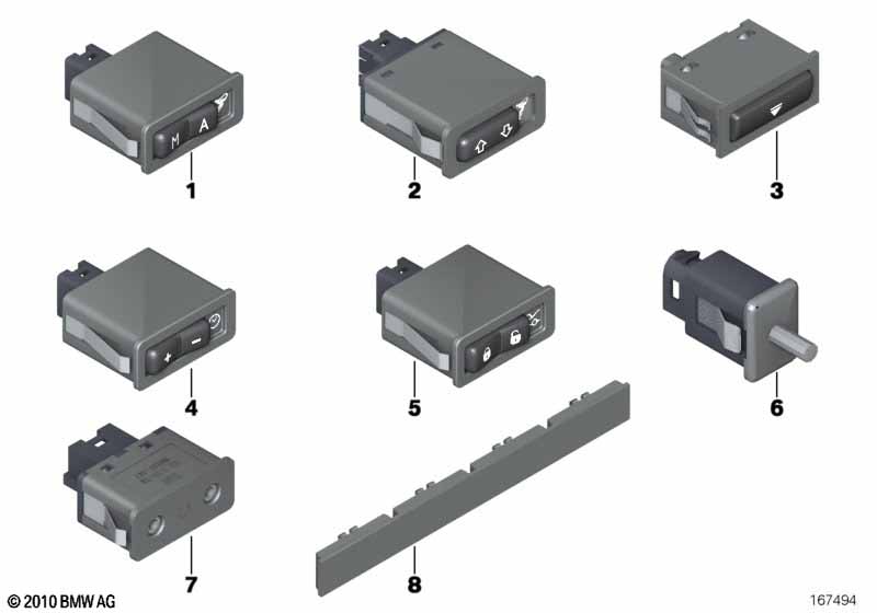 Switches/sockets, glove compartment