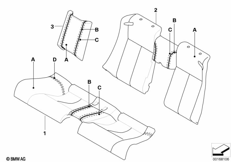 Indi. seat with patterned piping, rear