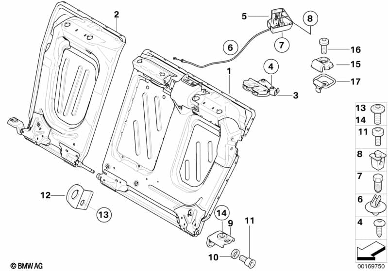 Seat, rear, seat frame, load-through