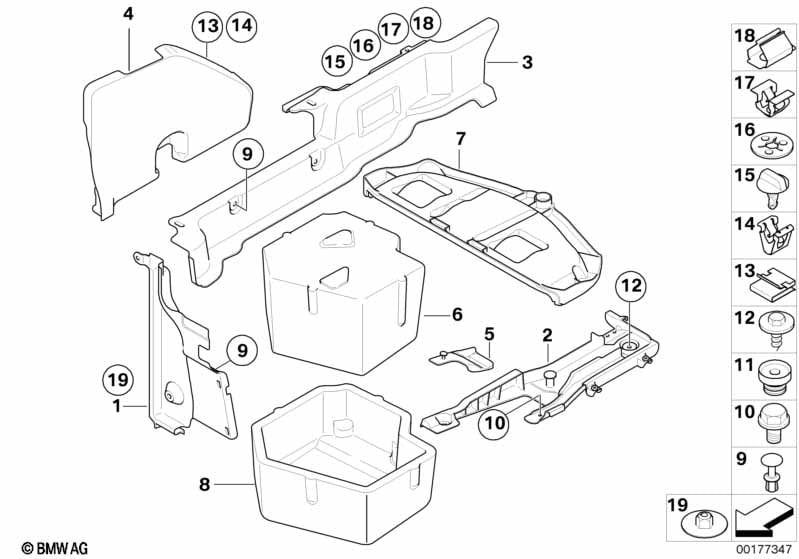 Mounting parts for trunk floor panel