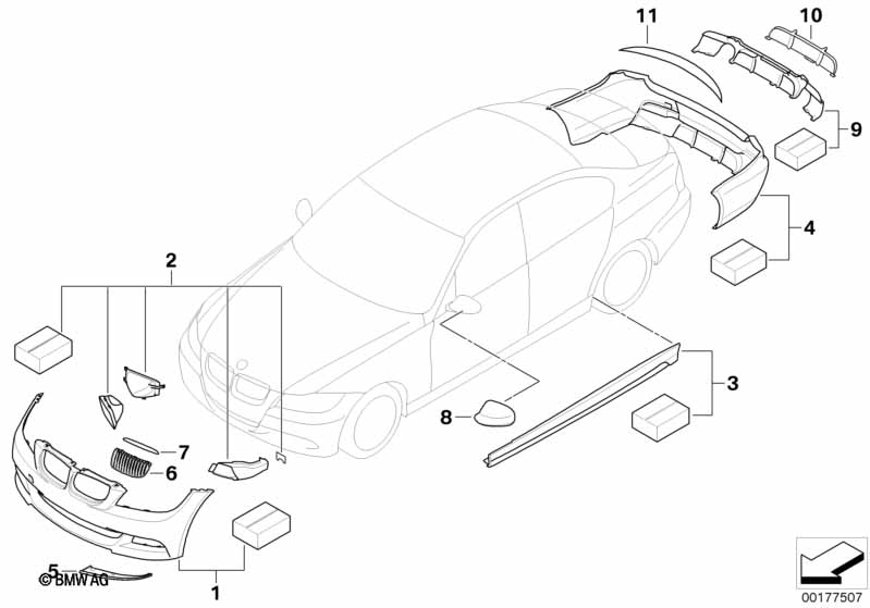 Genuine BMW 51192149510 E90 E91 Front Splitter, Right PERFORMANCE (Inc. 325d, 325xi & 320si) | ML Performance EU Car Parts