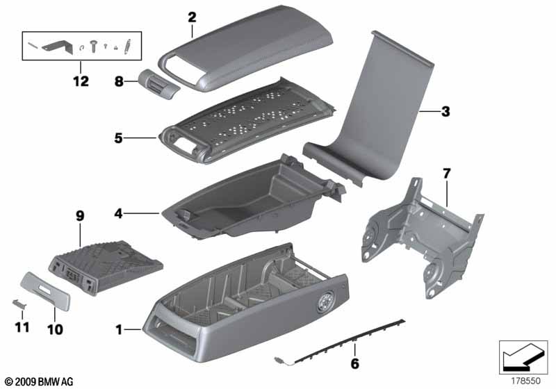 Genuine BMW 52207229366 F03 F02 Armrest Lower Section, Rear Center ARAT ANTHRAZIT (Inc. 730d, 740i & 730Li) | ML Performance UK Car Parts