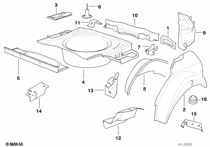 Floor panel trunk/wheel housing rear