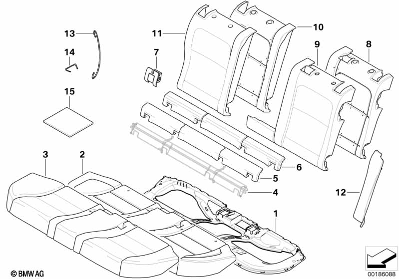 Seat rear, upholstery & cover base seat