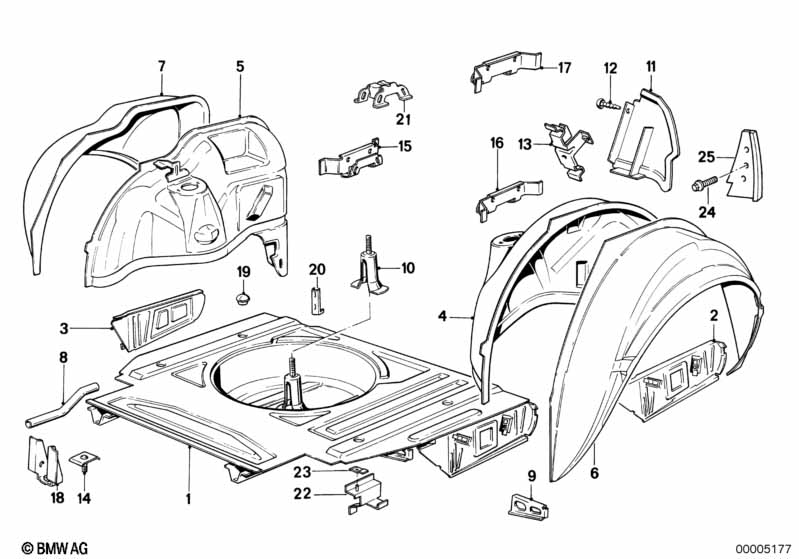 Floor panel trunk/wheel housing rear