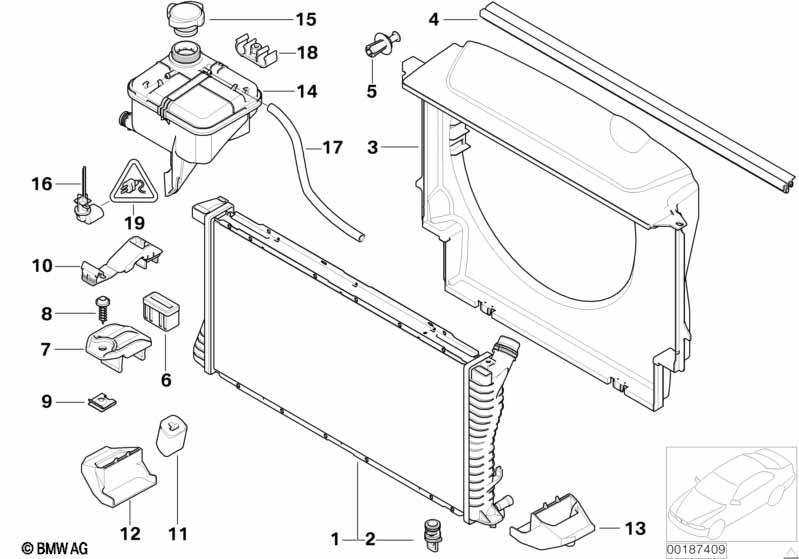 Radiator/expansion tank/frame