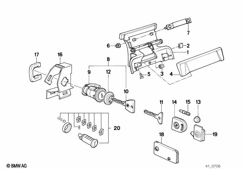 Door handle front/lock/key