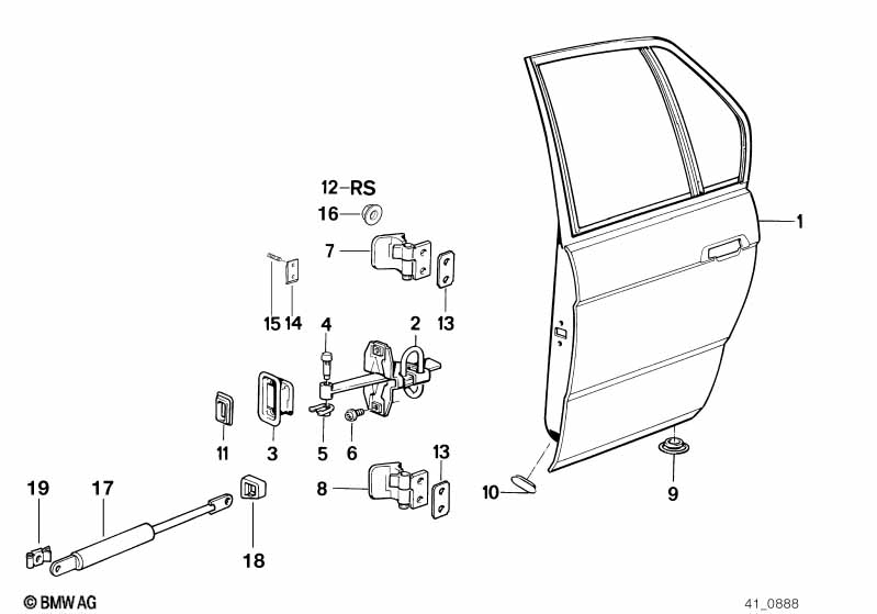 Rear door - hinge/door brake