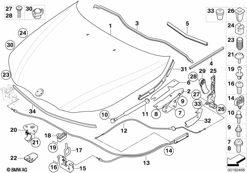 Engine hood/mounting parts