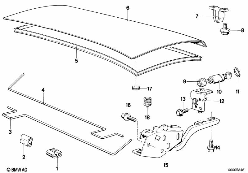 Trunk lid, hinge, latch
