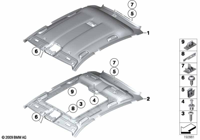 Genuine BMW 51449167631 Molded Roof Lining F Panoramic Roof EVERESTGRAU (Inc. 535i, 550iX & 550i) | ML Performance EU Car Parts