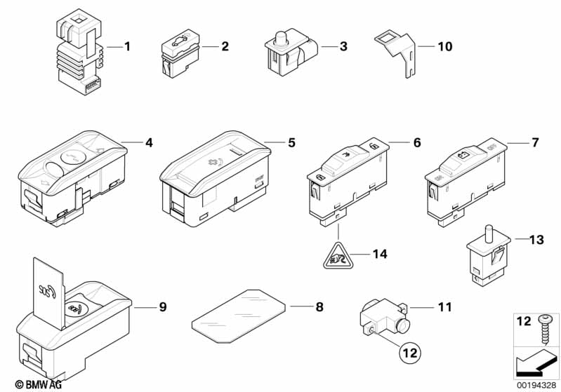 Genuine BMW 61316941978 E66 E65 E67 Emergency Call Pushbutton (Inc. Alpina B7, 740d & 760Li) | ML Performance EU Car Parts