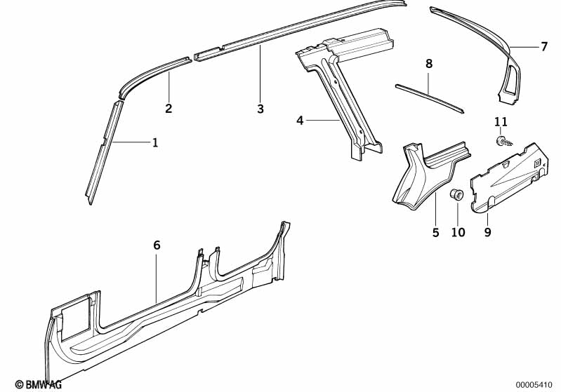 Single components for body-side frame