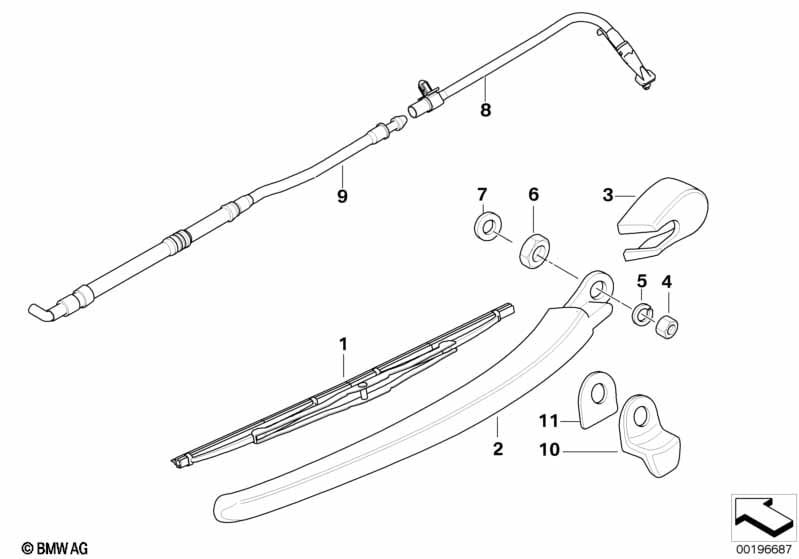 Single parts for rear window wiper