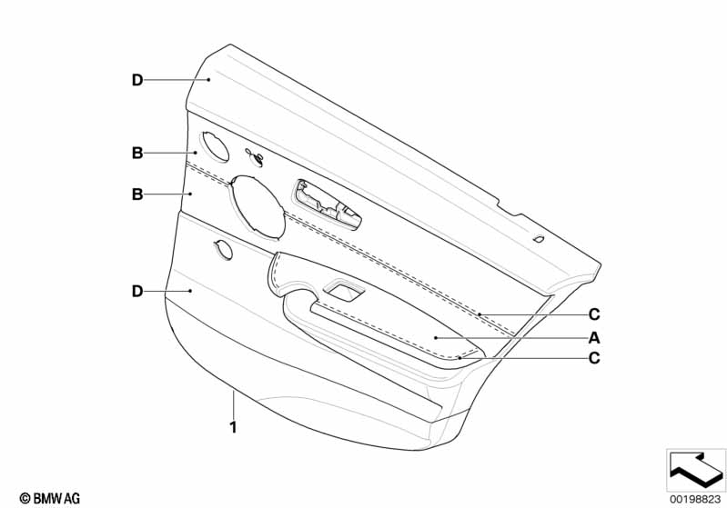 Indi. door trim, part leather, rear, LC