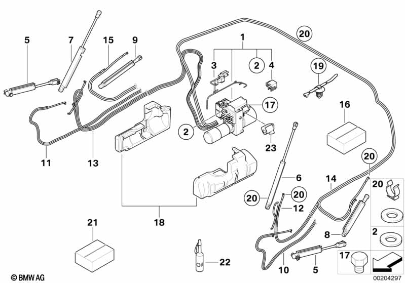 Electro-hydraulic folding top parts
