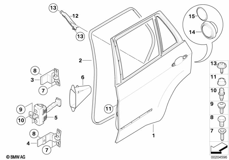Rear door - hinge/door brake