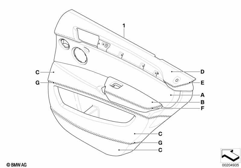 Indi. door trim, all-leather, rear