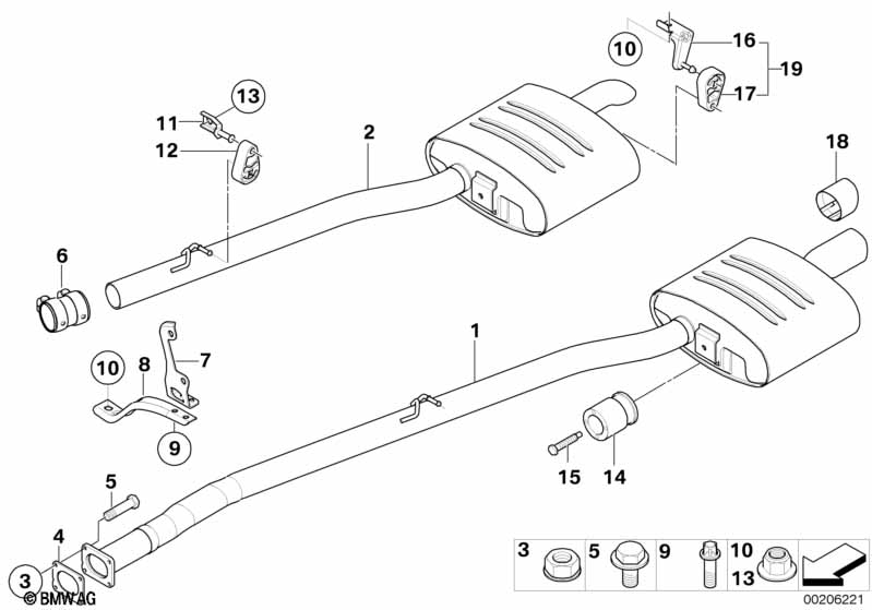 Exhaust system, rear