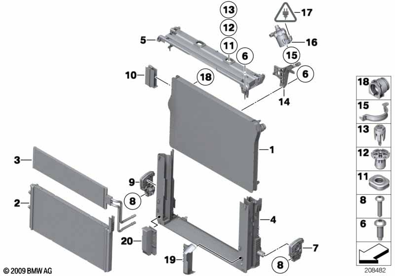 Coolant radiator mounting hardware