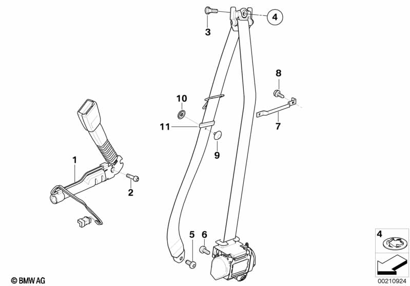 Front safety belt mounting parts