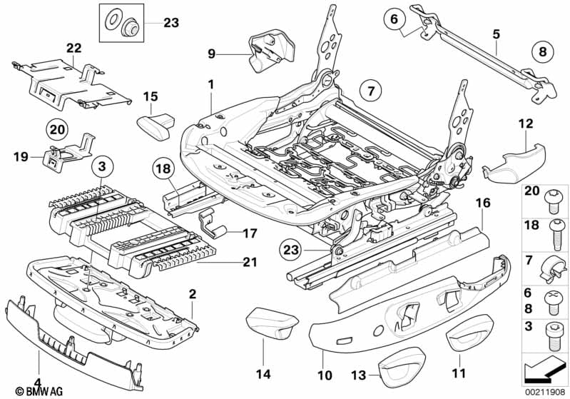 Front seat rail mechanical/single parts
