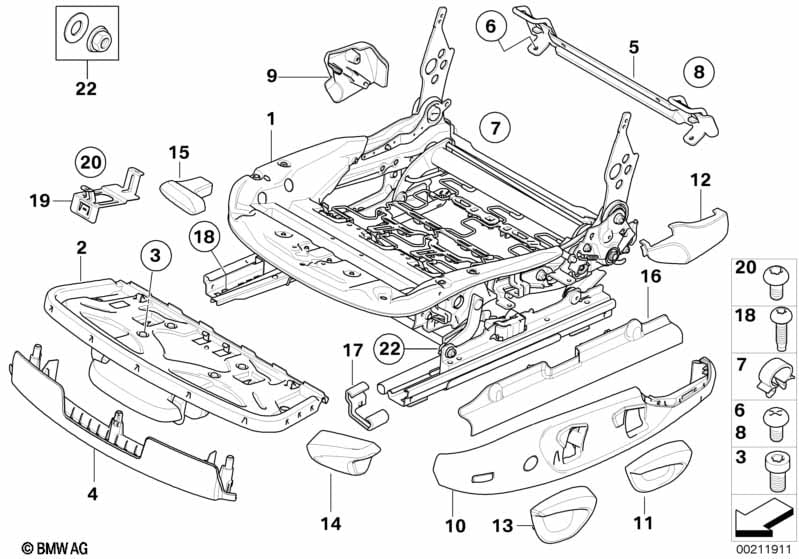 Front seat rail mechanical/single parts