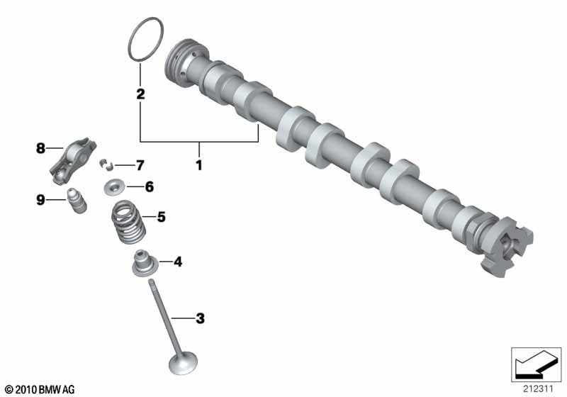 Valve timing gear, camshaft, outlet