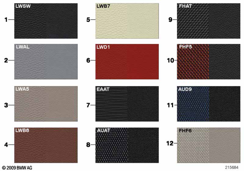 Sample chart with upholstery colors