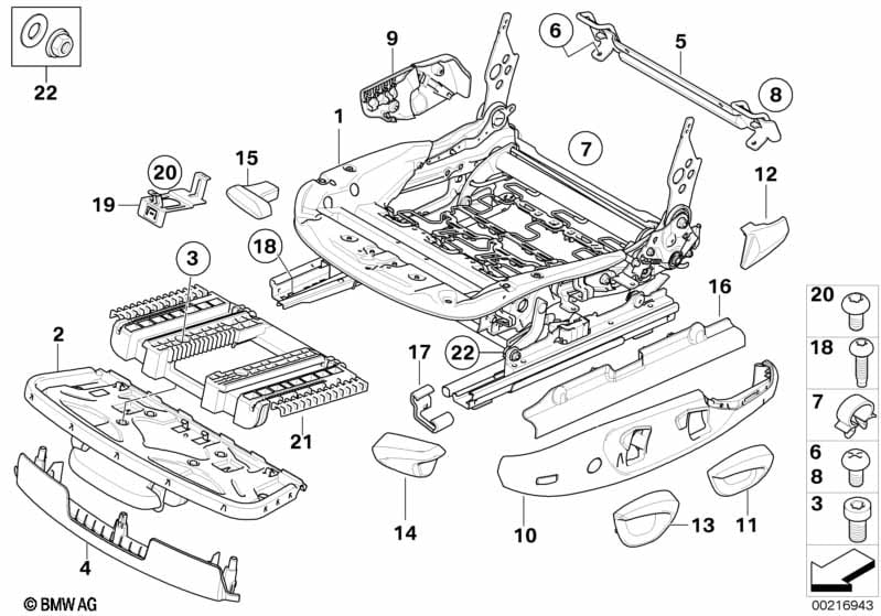Front seat rail mechanical/single parts