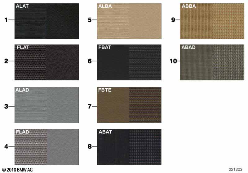 Sample page, upholstery colors, fabric