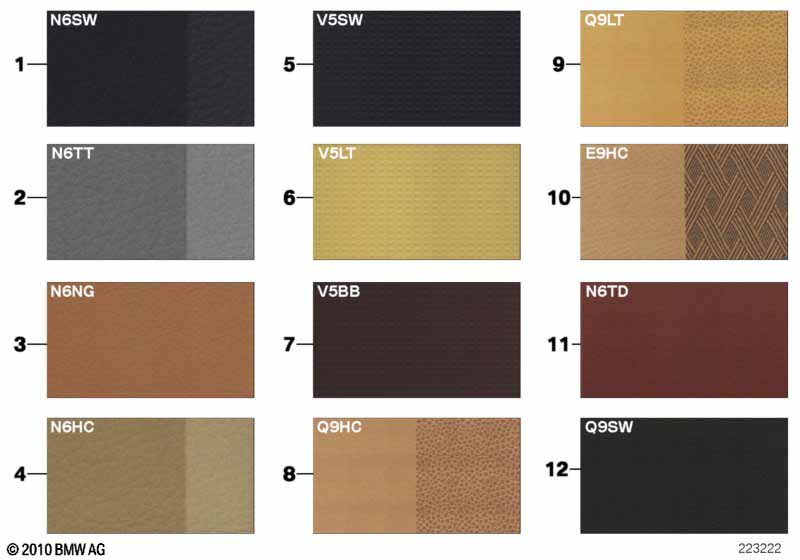Sample chart, upholstery colors, leather