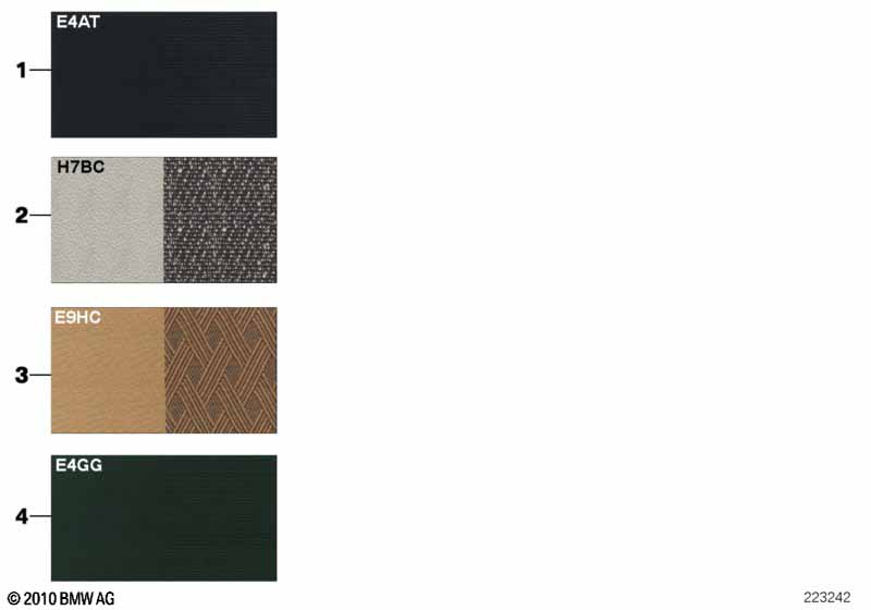 Samples, upholstery colors, leather/fabr