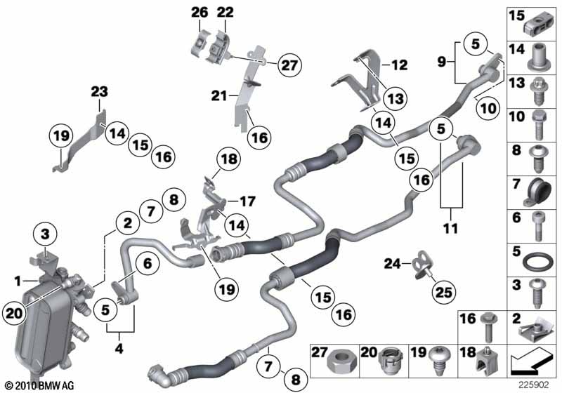Heat exch./transmission oil cooler line