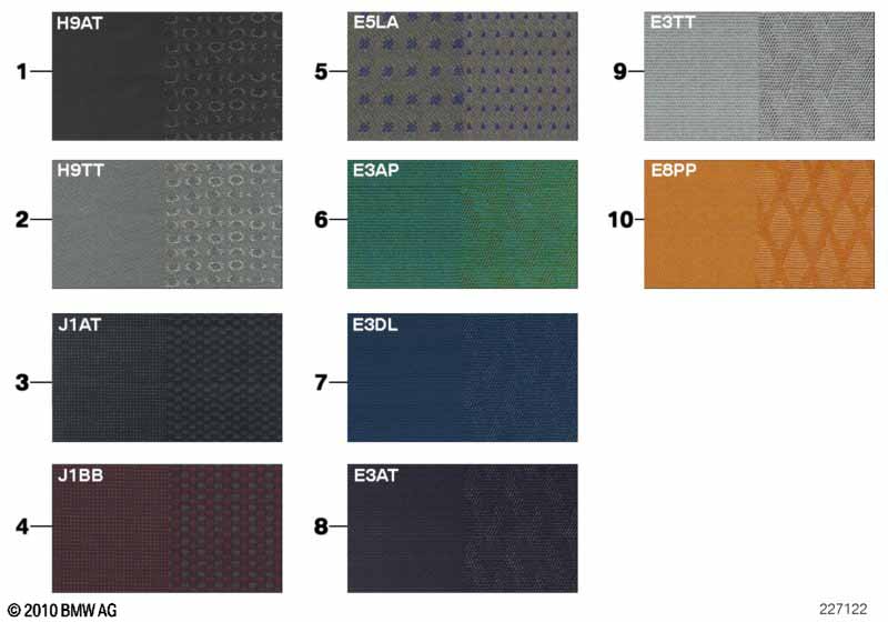 Sample page, upholstery colors, fabric