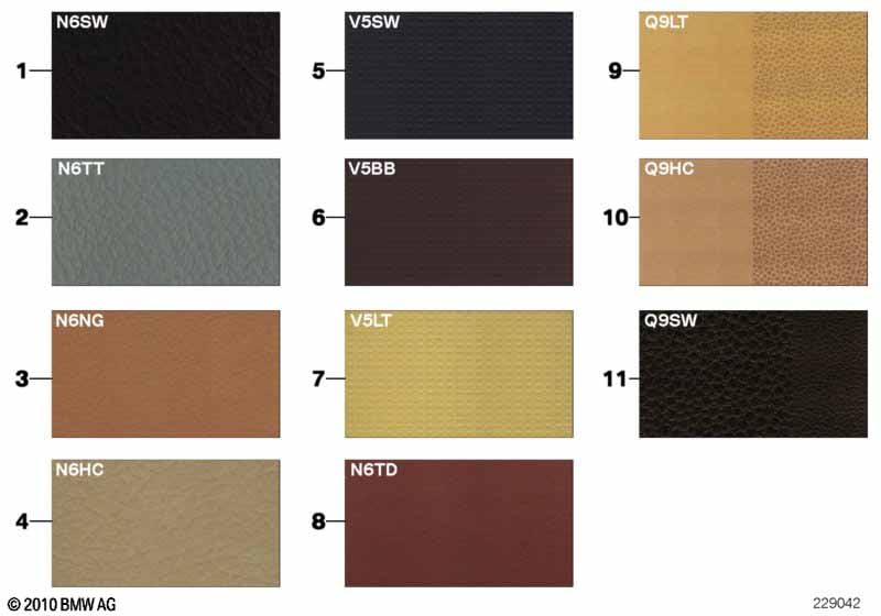 Sample chart, upholstery colors, leather