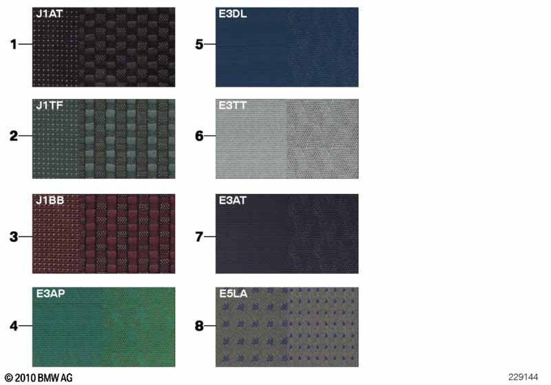 Sample page, upholstery colors, fabric