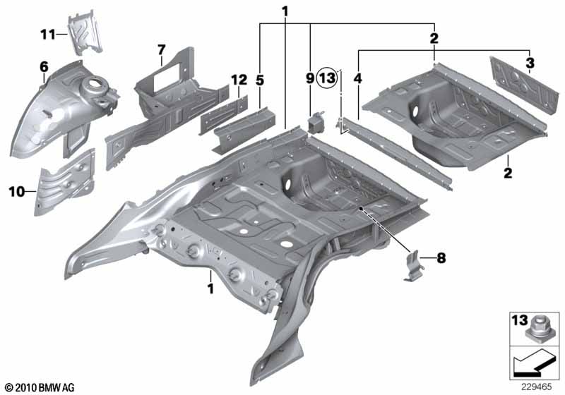 Floor panel trunk/wheel housing rear