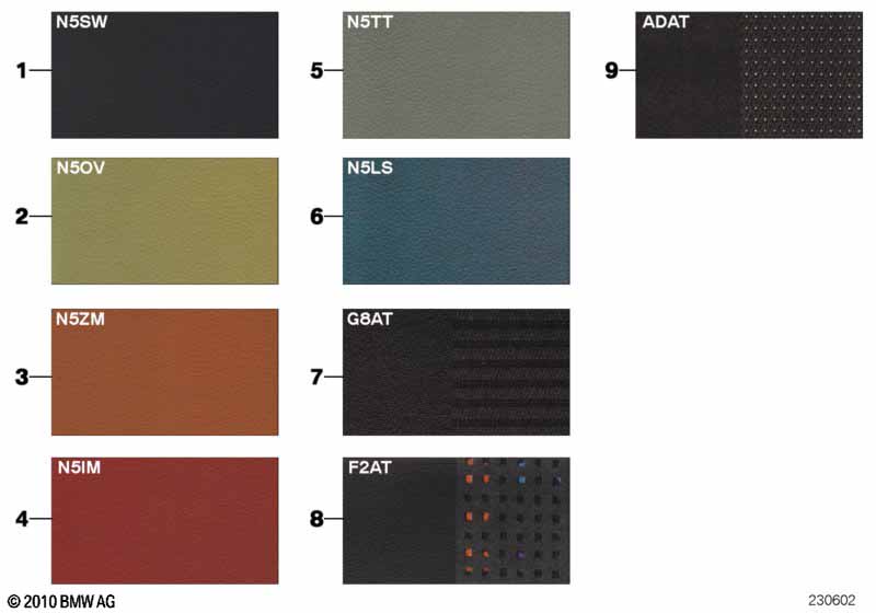 Samples, upholstery colors, leather/fabr