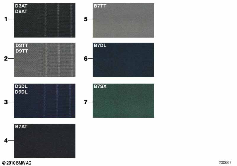 Sample page, upholstery colors, fabric