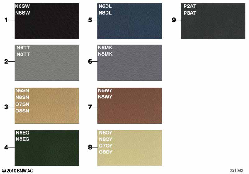 Sample chart, upholstery colors, leather