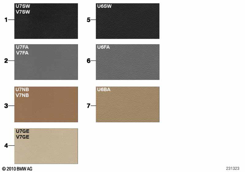 Sample chart, upholstery colors, leather