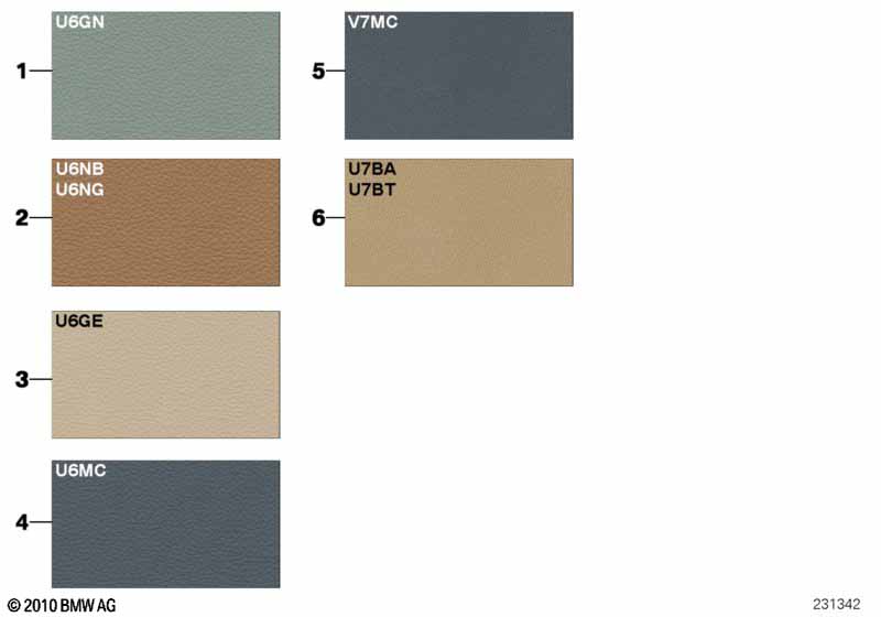 Sample chart, upholstery colors, leather