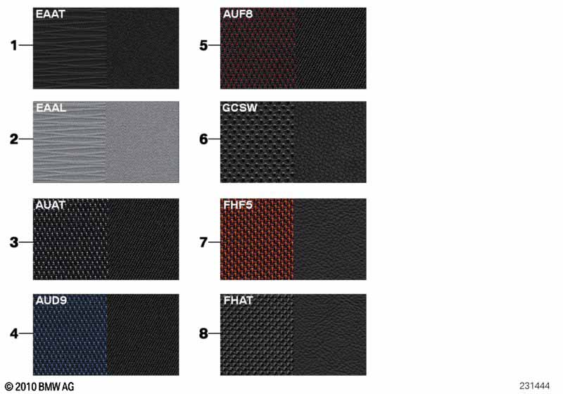 Samples, upholstery colors, leather/fabr